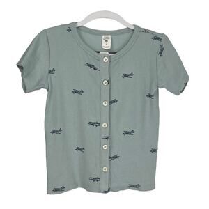 Kate Quinn 4T Short Sleeve Airplane Ribbed Organic Cotton Button Down